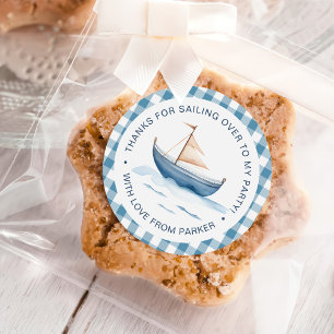 Moderne Nautisch Blauwe Jongen 1e Verjaardag Ronde Sticker