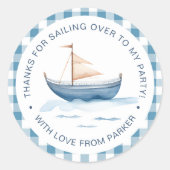 Moderne Nautisch Blauwe Jongen 1e Verjaardag Ronde Sticker (Voorkant)