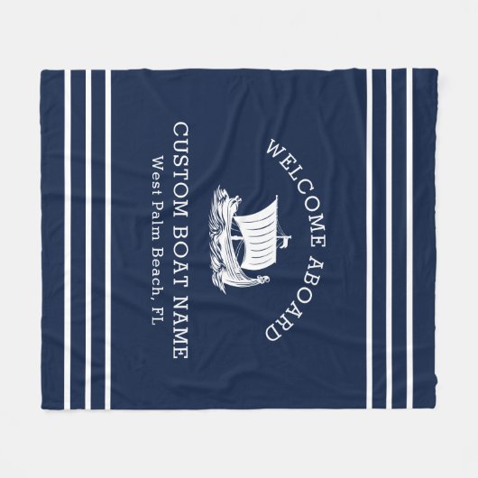 Moderne nautische aangepaste bootnaam en Logo Fleece Deken (Voorkant (Horizontaal))