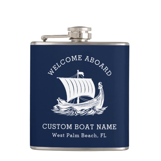 Moderne nautische aangepaste bootnaam en Logo Heupfles (Voorkant)