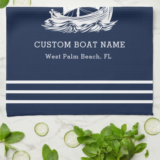 Moderne nautische aangepaste bootnaam en Logo Theedoek (Gevouwen)