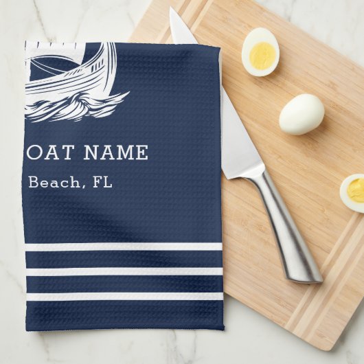 Moderne nautische aangepaste bootnaam en Logo Theedoek (Quarter Fold)