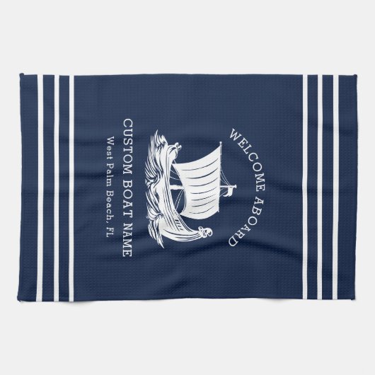 Moderne nautische aangepaste bootnaam en Logo Theedoek (Horizontaal)