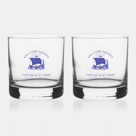 Moderne nautische aangepaste bootnaam en Logo Whisky Glas (Voorkant)