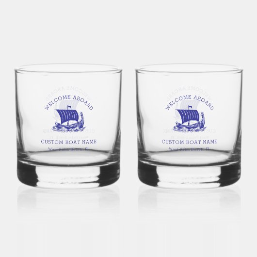 Moderne nautische aangepaste bootnaam en Logo Whisky Glas (Achterkant)