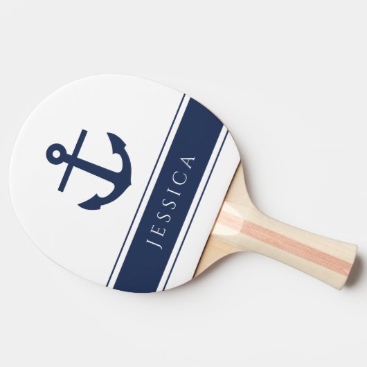 Moderne nautische anker aangepaste naam marine bla tafeltennisbatje (Zijkant)