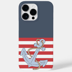 Moderne nautische anker gestreept blauw en rood sc Case-Mate iPhone 14 pro max hoesje
