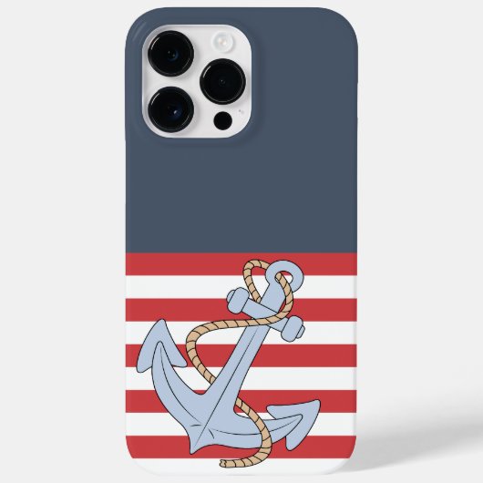 Moderne nautische anker gestreept blauw en rood sc Case-Mate iPhone case (Achterkant)