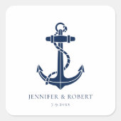 Moderne nautische anker kustboot bruiloft vierkante sticker (Voorkant)