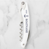 Moderne nautische anker marine blauw wit aangepast kurkentrekker (Voorkant)