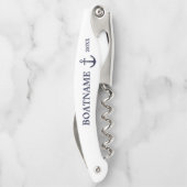 Moderne nautische anker marine blauw wit aangepast kurkentrekker (Achterkant)