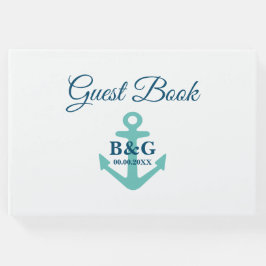 Moderne nautische anker monogram bruiloft gastenboek
