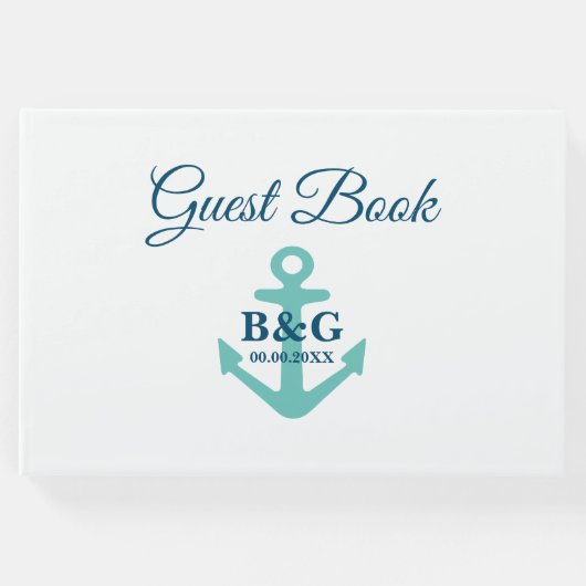 Moderne nautische anker monogram bruiloft gastenboek (Voorkant)