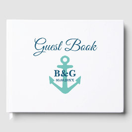 Moderne nautische anker monogram bruiloft gastenboek