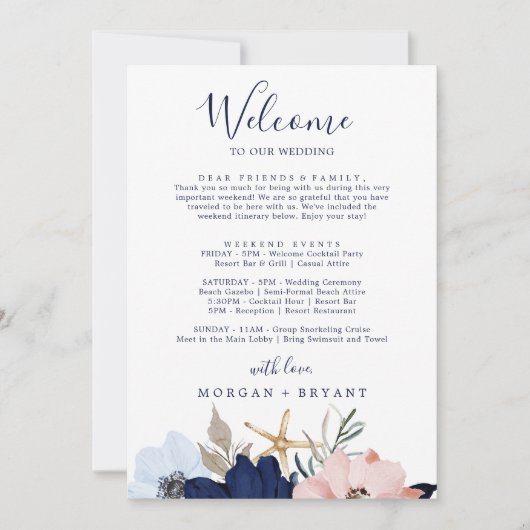 Moderne nautische bestemming bruiloft welkomstbrie (Voorkant)