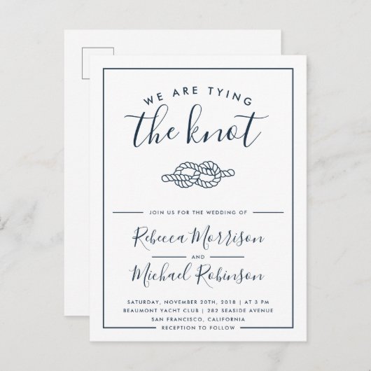 Moderne nautische binding van de knoop bruiloft uitnodiging briefkaart (Voorkant / Achterkant)