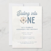 Moderne nautische blauwe pastel Kinder 1e verjaard Kaart (Voorkant)