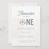 Moderne nautische blauwe pastel Kinder 1e verjaard Kaart (Voorkant)