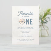 Moderne nautische blauwe pastel Kinder 1e verjaard Kaart (Staand voorkant)