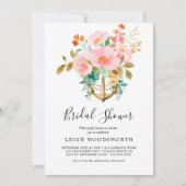 Moderne nautische bloemen bruids douche uitnodigin kaart (Voorkant)