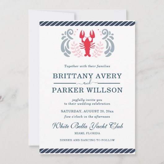Moderne nautische bruiloft krab kaart (Voorkant)