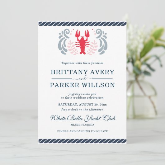 Moderne nautische bruiloft krab kaart (Staand voorkant)