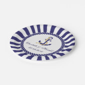 Moderne nautische bruiloft marine blauw witte stre papieren bordje (Gekanteld)