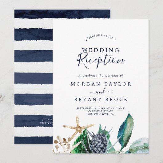 Moderne Nautische | Groene Huwelijksreceptie Kaart (Voorkant / Achterkant)