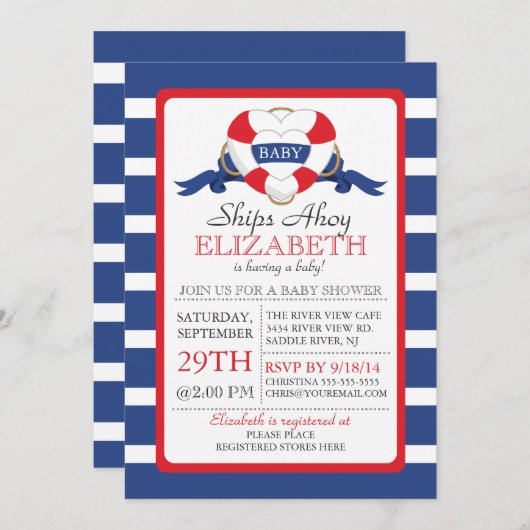 Moderne nautische hartboei NEUTRAAL Baby shower Kaart (Voorkant / Achterkant)