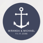 Moderne nautische marine blauw anker bruiloft guns labels (Design 1)