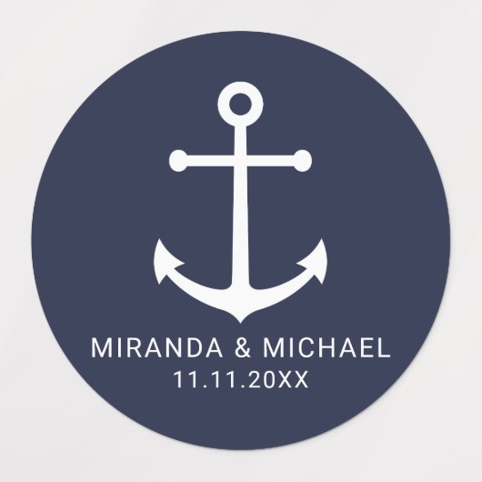 Moderne nautische marine blauw anker bruiloft guns labels (Design 1)