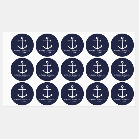 Moderne nautische marine blauw anker bruiloft guns labels (Vel)