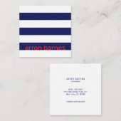 Moderne nautische marine blauw gestreept vierkante visitekaartje (Voorkant / Achterkant)