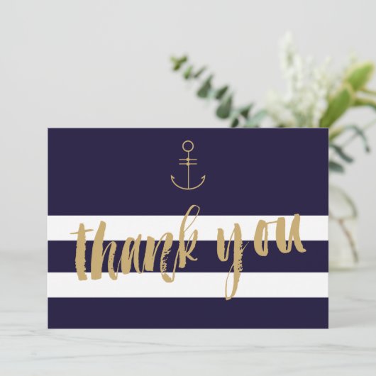 Moderne nautische strepen bruiloft dank u bedankkaart (Staand voorkant)