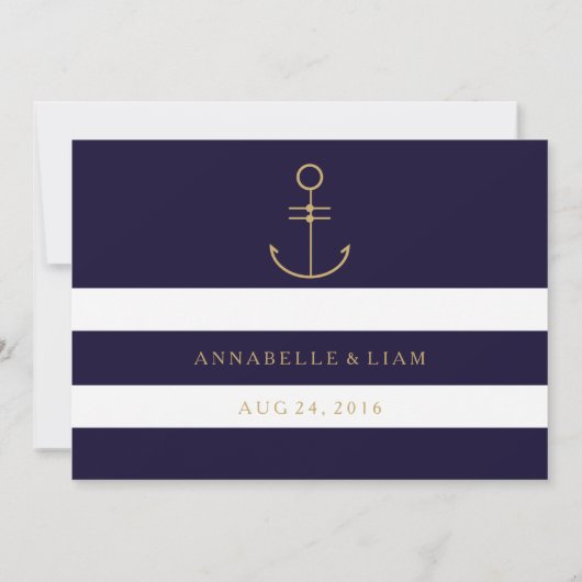 Moderne nautische strepen bruiloft dank u bedankkaart (Achterkant)