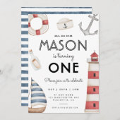 Moderne Nautische Verjaardagsfeestzeilboot Kaart (Voorkant / Achterkant)