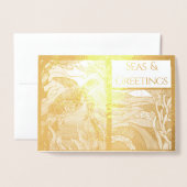 Moderne nautische Zeeen & Groeten, Zee Turtle Folie Kaarten (Voorkant met envelop)