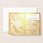 Moderne nautische Zeeen & Groeten, Zee Turtle Folie Kaarten (Voorkant met envelop)