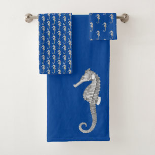Moderne nautische zeepaardbadkamer Ocean Blue Bad Handdoek