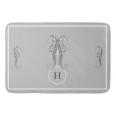 Moderne Nautische Zeepaardje Marine Grijs Keuken Badmat (Voorkant)