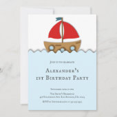 Moderne nautische zeilboot jongen eerste verjaarda kaart (Voorkant)