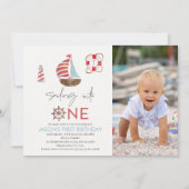 Moderne nautische zeilen in één 1e verjaardag kaart (Voorkant)