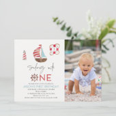 Moderne nautische zeilen in één 1e verjaardag kaart (Staand voorkant)