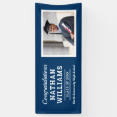 Moderne Navy Aangepaste Afstudeerfoto Spandoek (Verticaal)