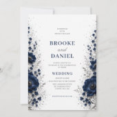 Moderne Navy Anemoon Zilver Glitter Stof Bruiloft Kaart (Voorkant)