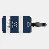 Moderne Navy Beige Kuststreep Monogram Naam Bagagelabel (Achterkant horizontaal)