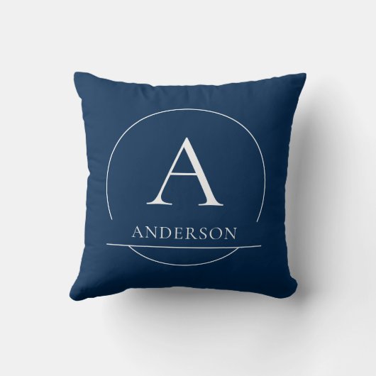 Moderne Navy Blau Eenvoudig Familienaam Monogram Kussen (Achterkant)