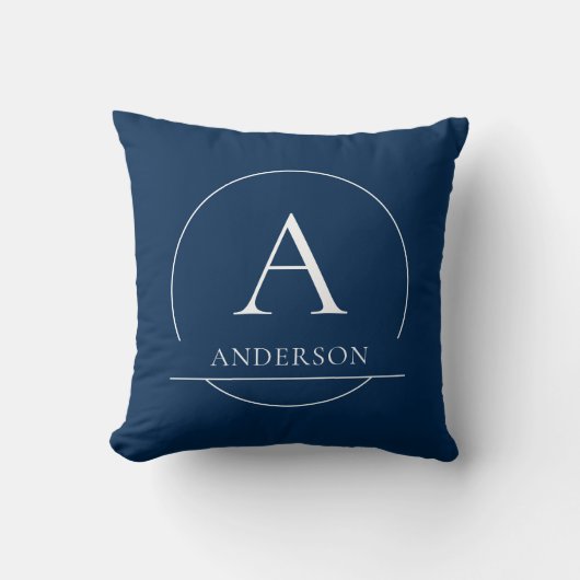 Moderne Navy Blau Eenvoudig Familienaam Monogram Kussen (Voorkant)