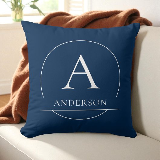 Moderne Navy Blau Eenvoudige Familienaam Monogram Kussen