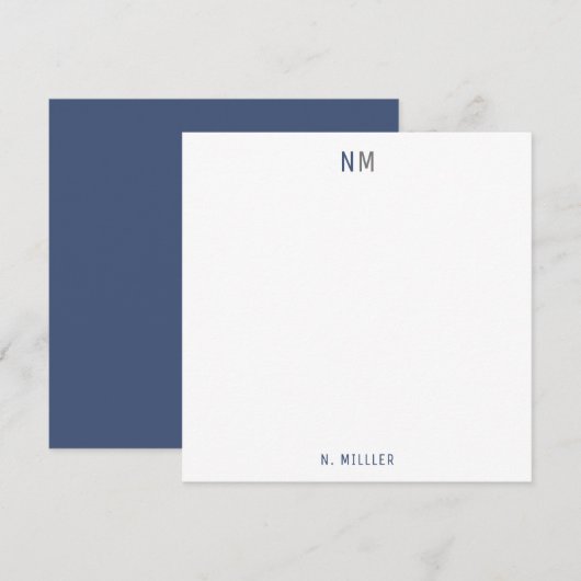 Moderne Navy Blau Grijs Monogram Twee Initialen Pl Notitiekaartje (Voorkant / Achterkant)